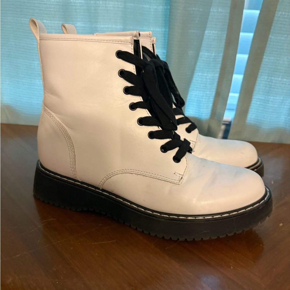 Madden Girl White Combat Boots with Black Laces